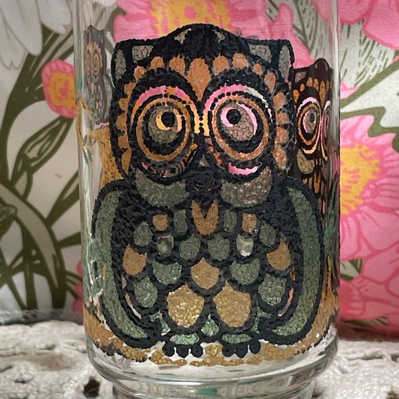 Vintage Libbey Owl/Juice/Tea Glasses/Retro Stain Glass - Picture 4 of 5
